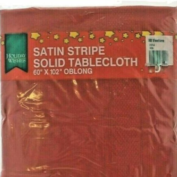 VTG Holiday Wishes Tablecloth Christmas Red Satin Stripe 60 X 102 Oblong NWT - Picture 3 of 3